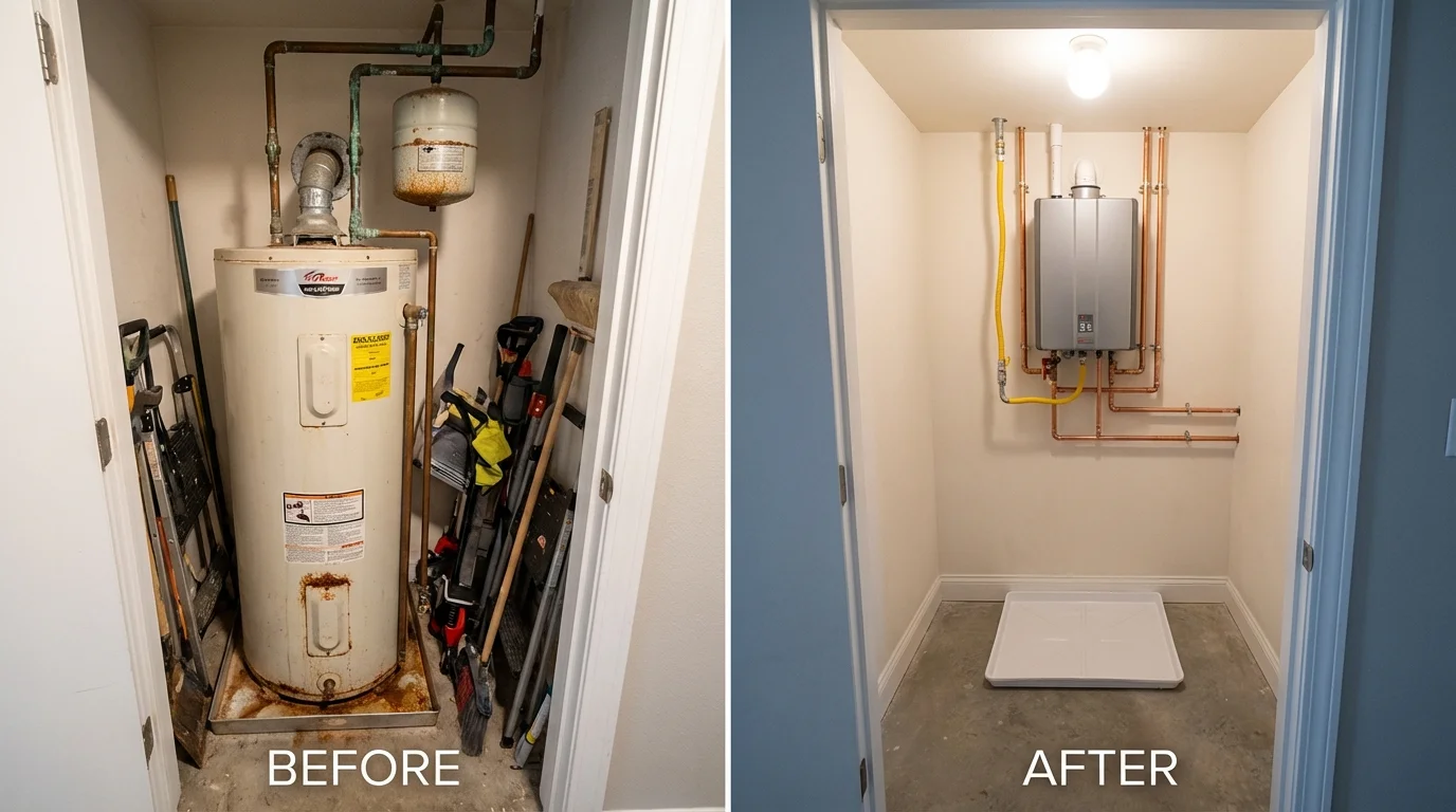 Tank water heater versus wall-mounted tankless unit comparison for McCloud, CA homeowners